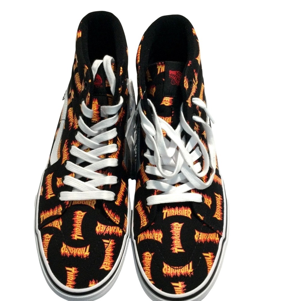 Vans Sk8-Hi Thrasher‎ Magazine Flame Logo Black Skate Shoes Mens 12 VN0A5FCCBKA
